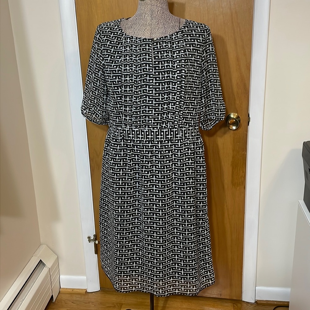 Ann Taylor Petite Womens 14 Petite 14P Black and White Lined Dress